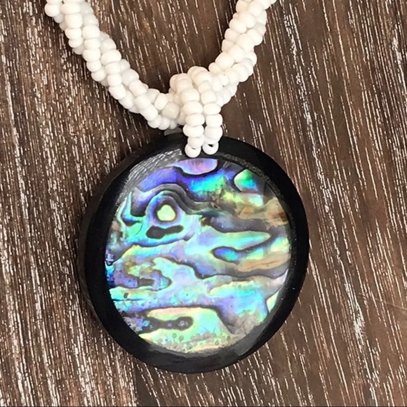 NEW Real Abalone Shell Large Pendant on Bohemian Glass Beaded Necklace Seasshell - Picture 9 of 16